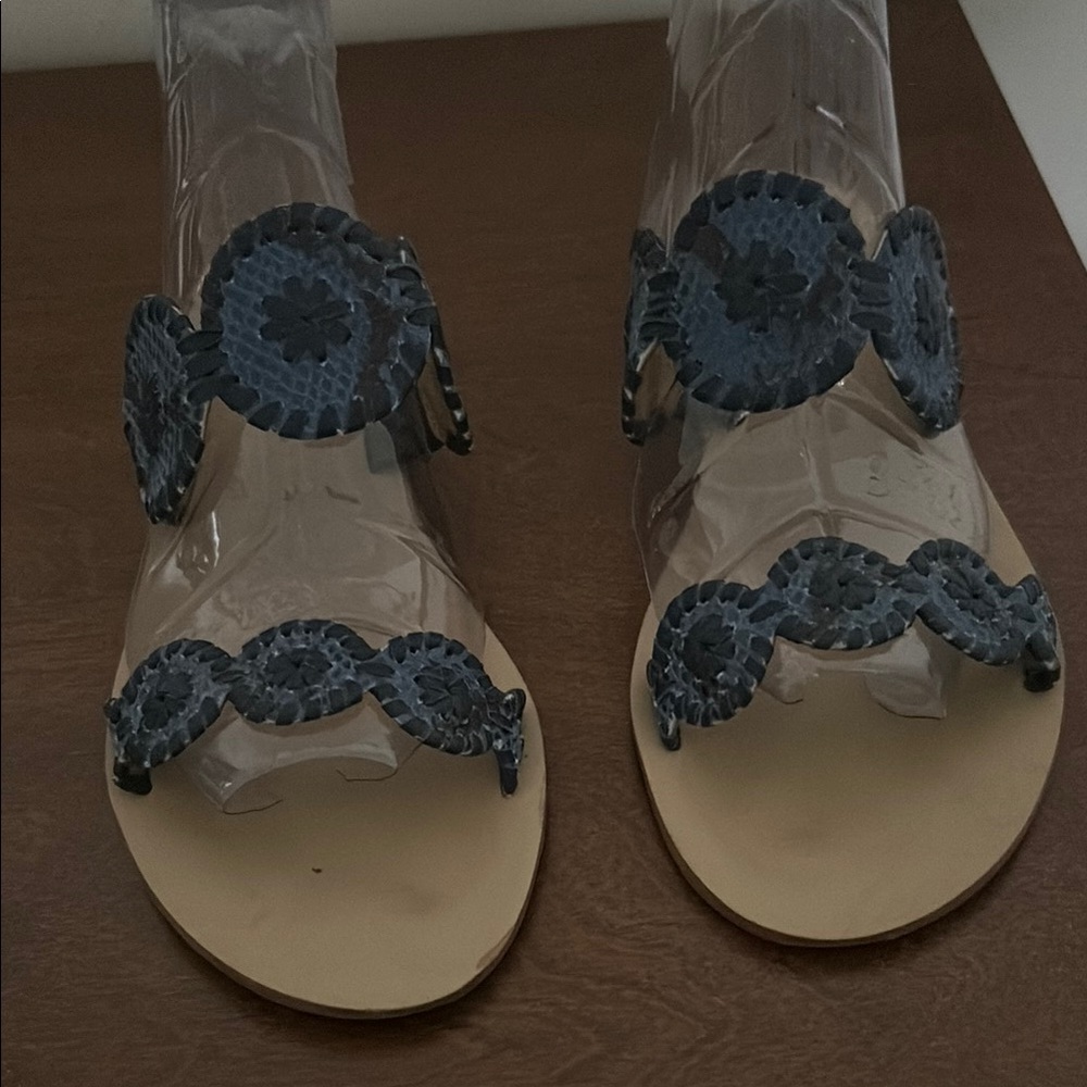 Jack Rogers Blue and Tan Sandals with Denim Floral Straps